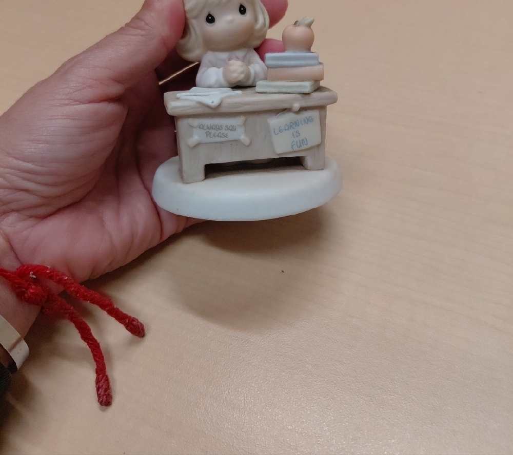 Porcelain Schoolgirl Figurine with Books and Apple - Pale Pastels - Picture 2 of 2